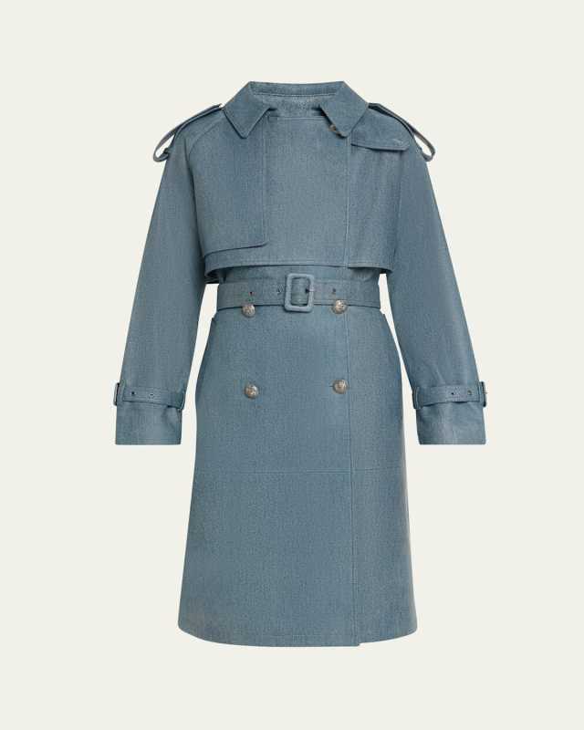 Tash Denim-Print Leather Trench Coat